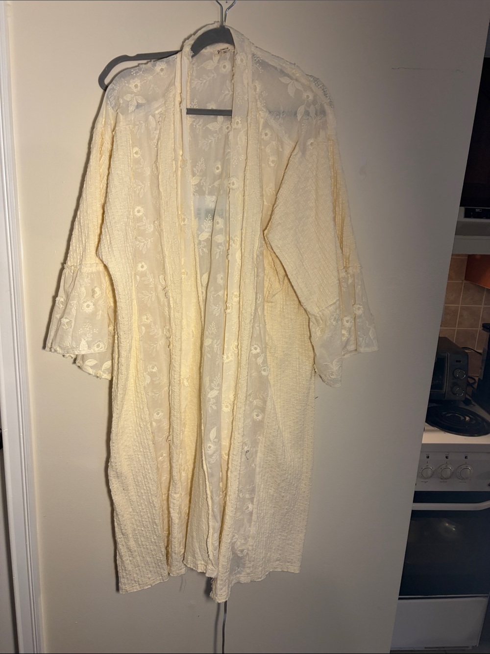 POL Cream Lace Knit Open Front Duster